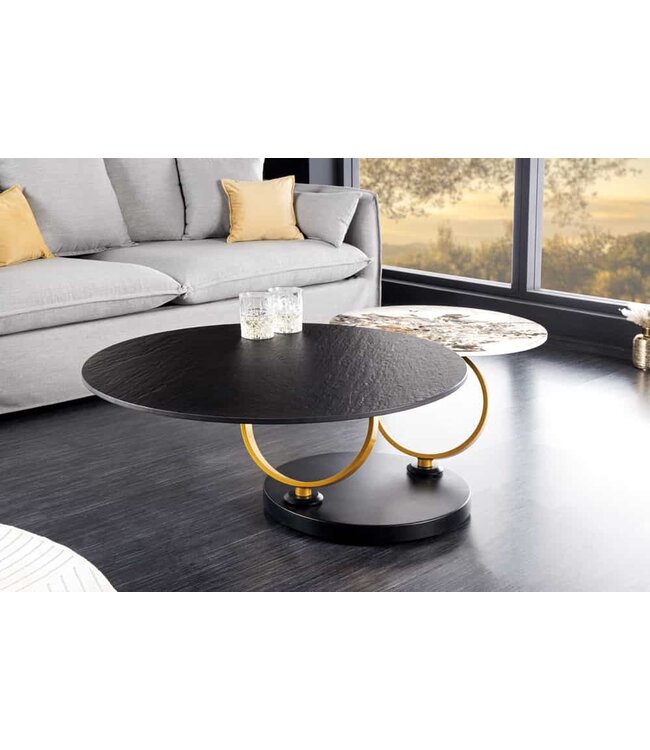 Invicta Interior Design Salontafel DANCING RINGS Zwart Ronde Draaibaar Pandora Keramiek Zwart Metaal - 44317