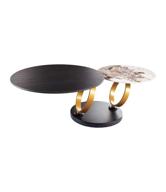 Invicta Interior Design Salontafel DANCING RINGS Zwart Ronde Draaibaar Pandora Keramiek Zwart Metaal - 44317