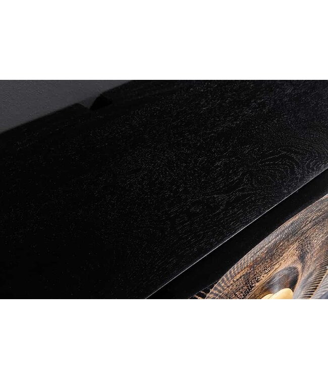 Invicta Interior Hangende TV lowboard GOLDEN SUNSET 160cm mangohout zwart met 3D houtsnijwerk goud handgemaakt - 44250