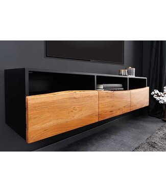 Invicta Interior Hangende TV lowboard ORGANIC ARTWORK 140cm antraciet acacia massief houten boomrand - 44057