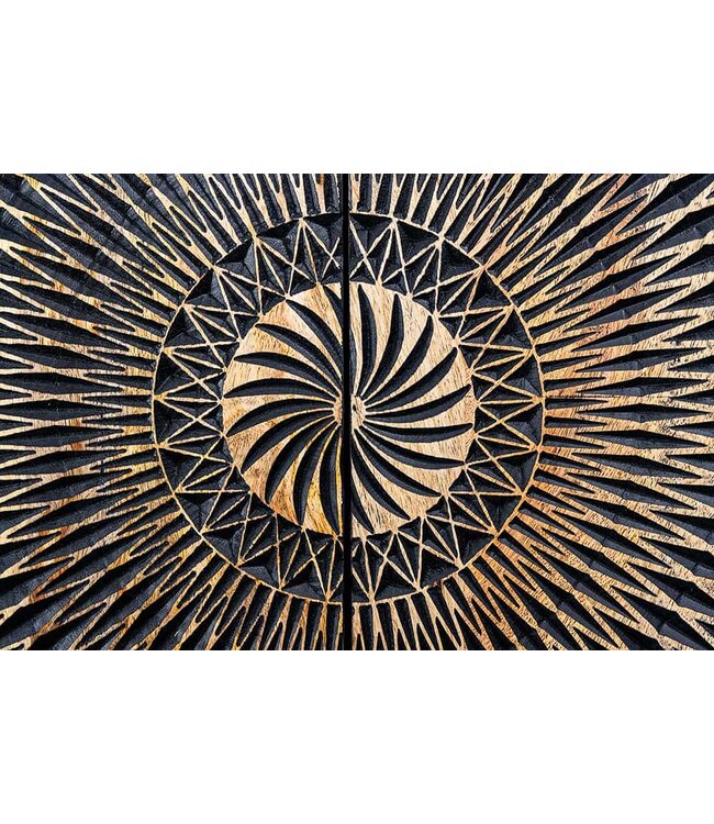 Invicta Interior Design Highboard ILLUSION 120cm zwart mangohout massief hout met 3D houtsnijwerk goud ijzer metalen frame - 44321