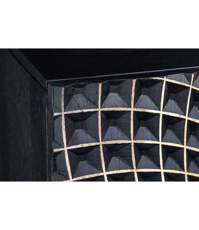 Invicta Interior Design Highboard ILLUSION 120cm zwart mangohout massief hout met 3D houtsnijwerk goud ijzer metalen frame - 44321