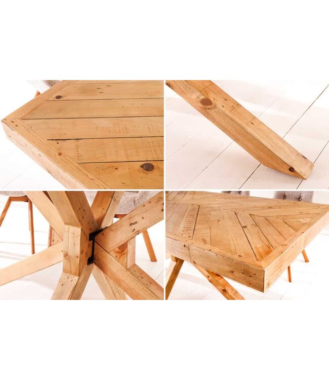 Invicta Interior Massief houten eettafel MOSAIC 160 cm natuurlijk grenenhout gerecycled sterframe - 44089
