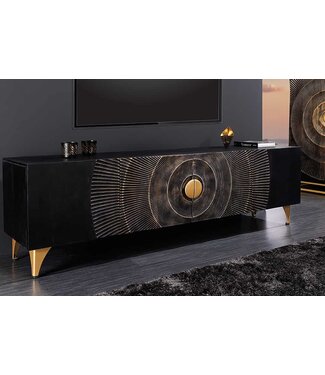 Invicta Interior Handgemaakte TV-lowboard GOLDEN SUNSET 180cm zwart goud massief mangohout metalen poten - 44303