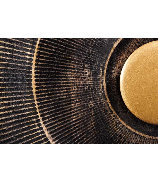 Invicta Interior Handgemaakte TV lowboard GOLDEN SUNSET 180cm zwart met 3D houtsnijwerk goud mango hout massief metalen poten - 44303