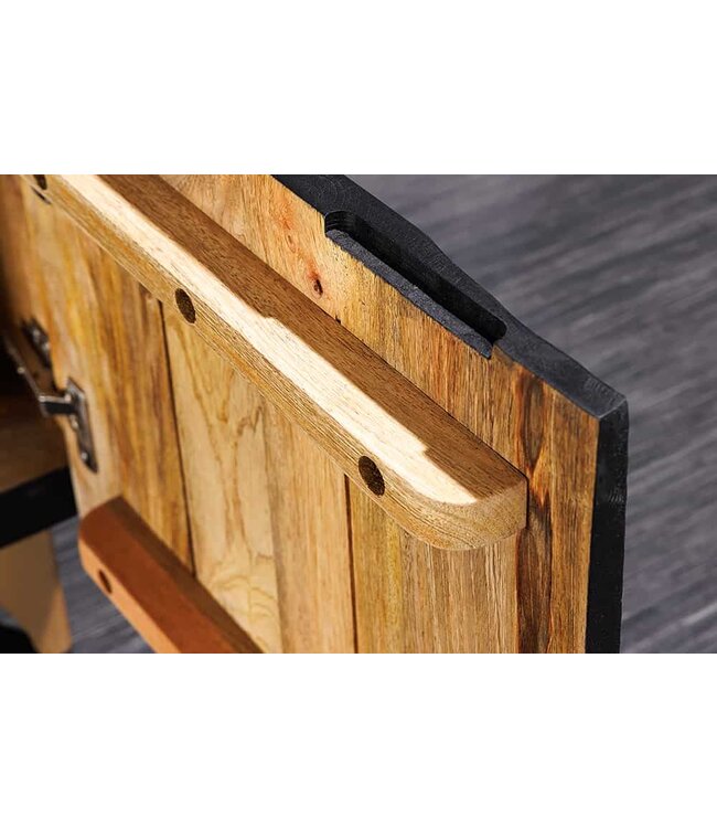 Invicta Interior Handgemaakte TV lowboard GOLDEN SUNSET 180cm zwart met 3D houtsnijwerk goud mango hout massief metalen poten - 44303