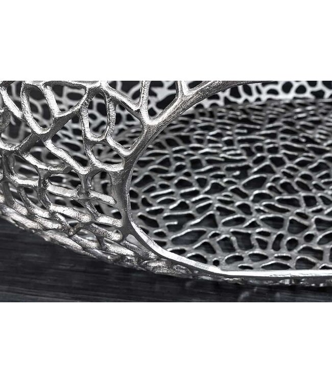 Invicta Interior Handgemaakte salontafel BIO 120 cm zilverkleurig metalen bladmotief met opbergruimte - 44148