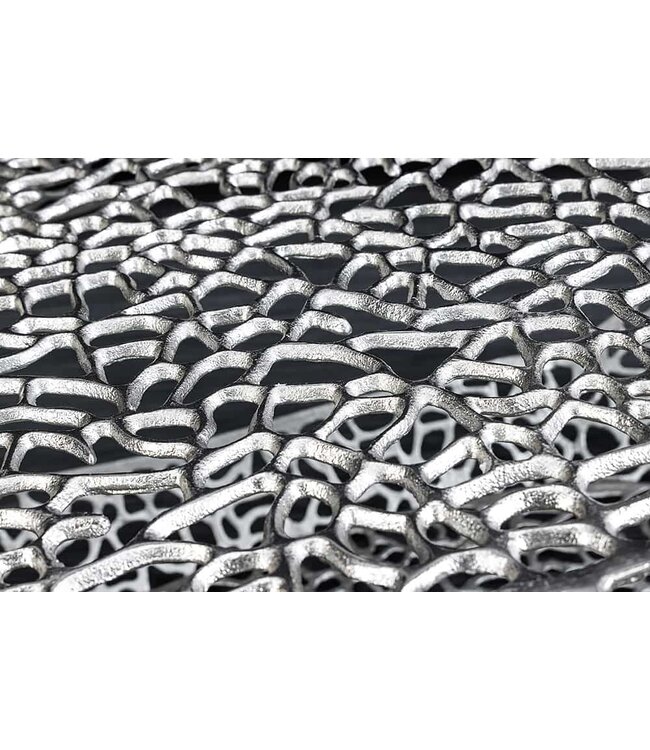 Invicta Interior Handgemaakte salontafel BIO 120 cm zilverkleurig metalen bladmotief met opbergruimte - 44148