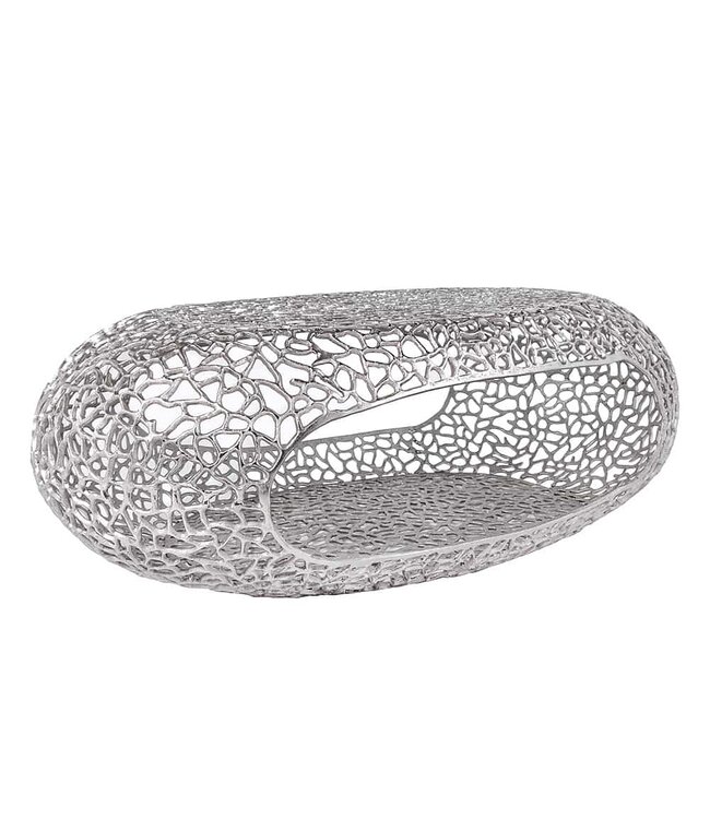 Invicta Interior Handgemaakte salontafel BIO 120 cm zilverkleurig metalen bladmotief met opbergruimte - 44148