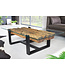 Invicta Interior Design salontafel BARRACUDA 130cm gerecycled teak glasblad zwart RVS Industrieel - 43344