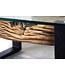 Invicta Interior Design salontafel BARRACUDA 130cm gerecycled teak glasblad zwart RVS Industrieel - 43344