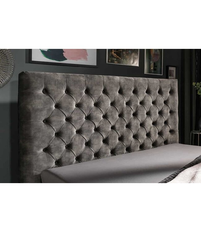 Invicta Interior Design tweepersoonsbed PARIS 160x200cm grijs fluweel Chesterfield gestoffeerd bed - 43537