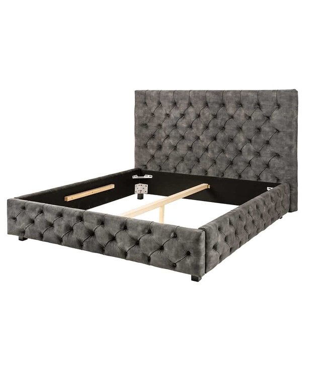 Invicta Interior Design tweepersoonsbed PARIS 160x200cm grijs fluweel Chesterfield gestoffeerd bed - 43537