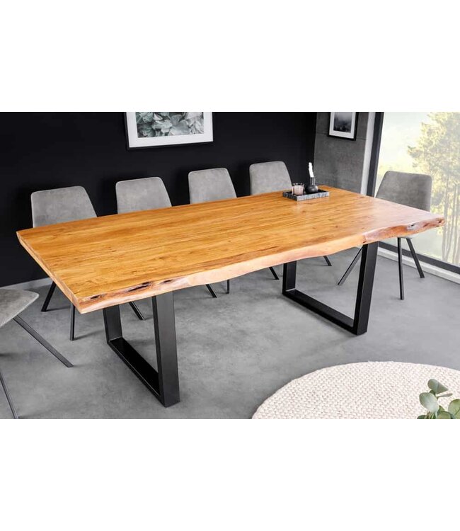 Invicta Interior Massief houten eettafel MAMMUT 200cm acacia U-frame zwart metalen boomrand 5cm tafelblad - 43789