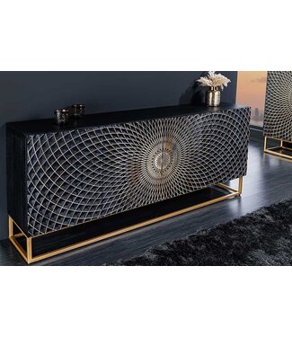 Invicta Interior Design dressoir ILLUSION 180cm zwart mangohout massief hout goud ijzer metalen frame - 44320