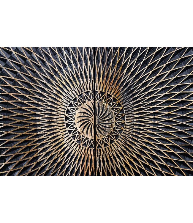 Invicta Interior Design dressoir ILLUSION 180cm zwart mangohout massief hout met 3D houtsnijwerk goud ijzer metalen frame - 44320