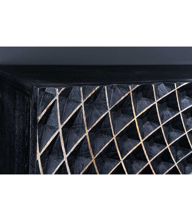 Invicta Interior Design dressoir ILLUSION 180cm zwart mangohout massief hout met 3D houtsnijwerk goud ijzer metalen frame - 44320