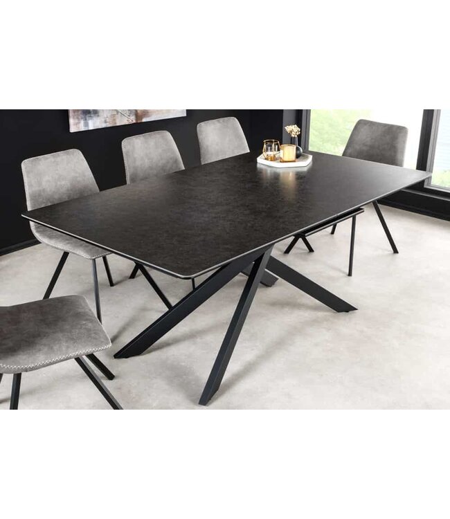 Invicta Interior Uitschuifbare eettafel ALPINE 160-200cm antraciet keramiek zwart metalen frame - 43845