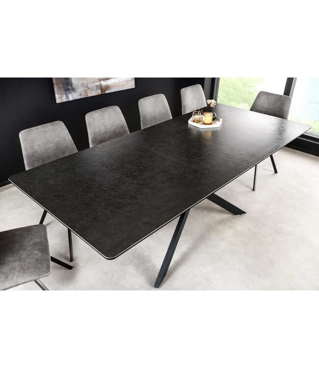 Invicta Interior Uitschuifbare eettafel ALPINE 160-200cm antraciet keramiek zwart metalen frame - 43845