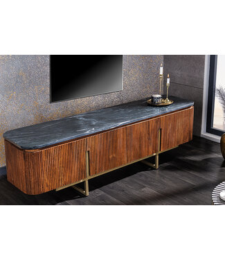 Invicta Interior Design TV-bord GATSBY 160 cm bruin goud mangohout marmer metalen frame - 43337