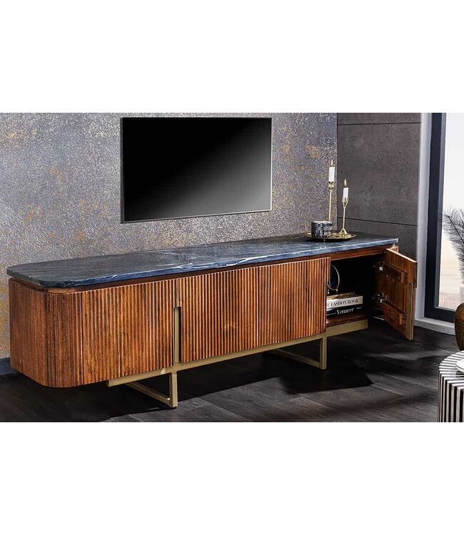Invicta Interior Design TV-bord GATSBY 160 cm bruin goud mangohout marmer metalen frame - 43337