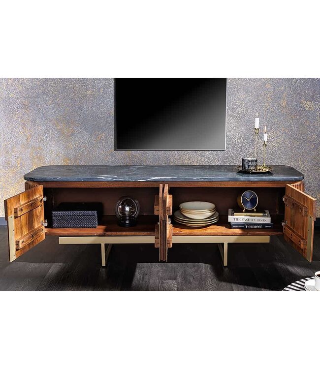 Invicta Interior Design TV-bord GATSBY 160 cm bruin goud mangohout marmer metalen frame - 43337