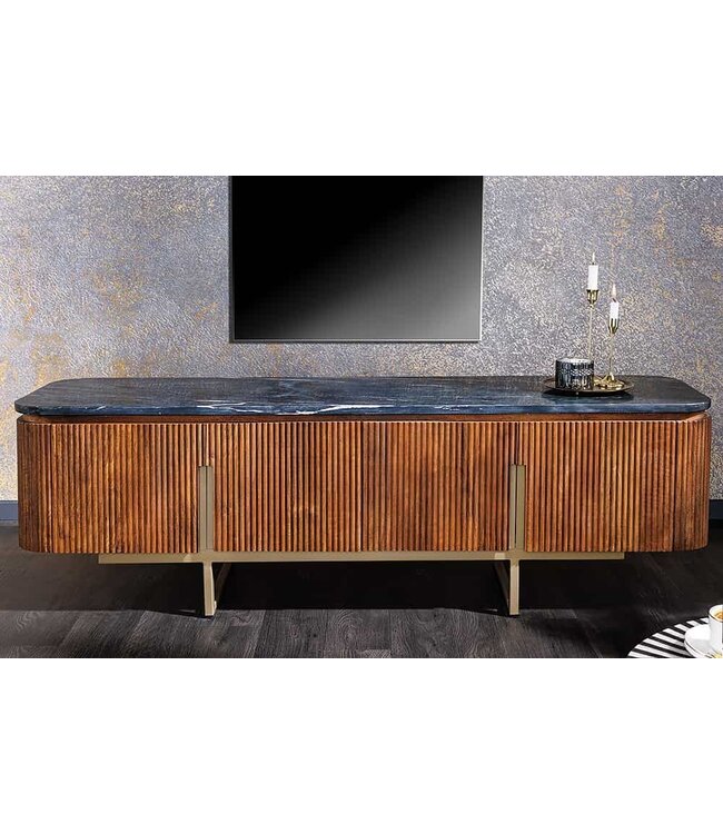 Invicta Interior Design TV-bord GATSBY 160 cm bruin goud mangohout marmer metalen frame - 43337