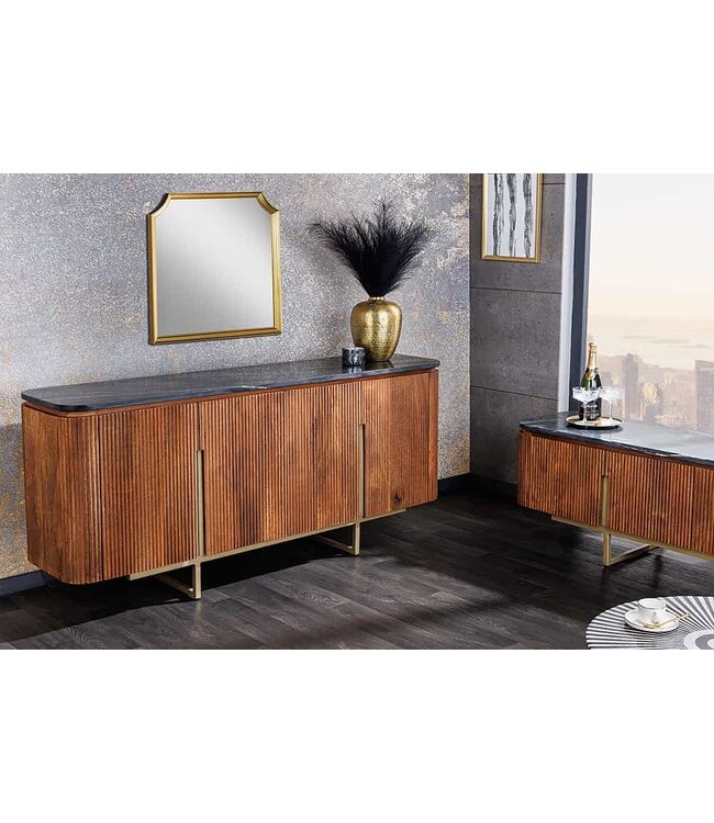 Invicta Interior Design TV-bord GATSBY 160 cm bruin goud mangohout marmer metalen frame - 43337