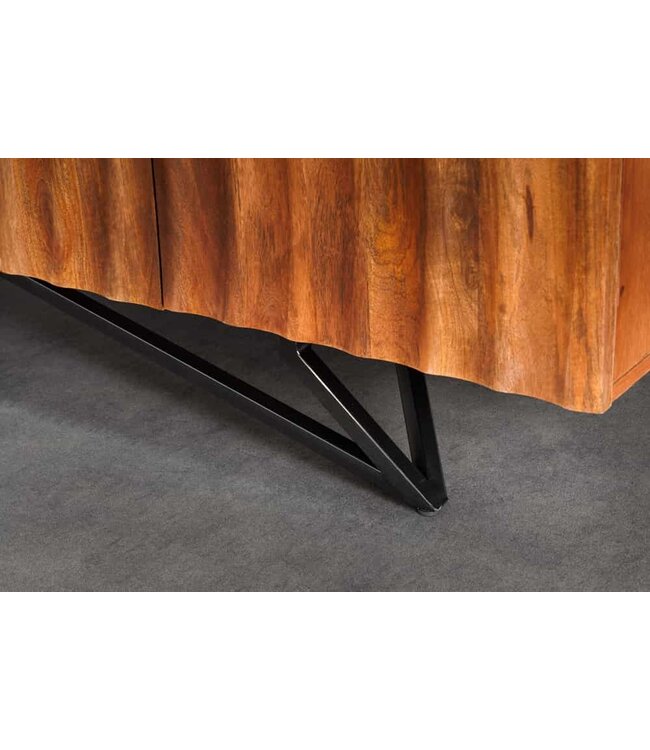 Invicta Interior Design dressoir ZEN 180cm bruin mangohout met 3D houtsnijwerk metalen frame zwart handgemaakt - 44318