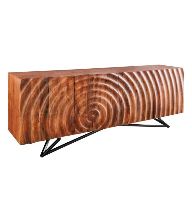 Invicta Interior Design dressoir ZEN 180cm bruin mangohout met 3D houtsnijwerk metalen frame zwart handgemaakt - 44318