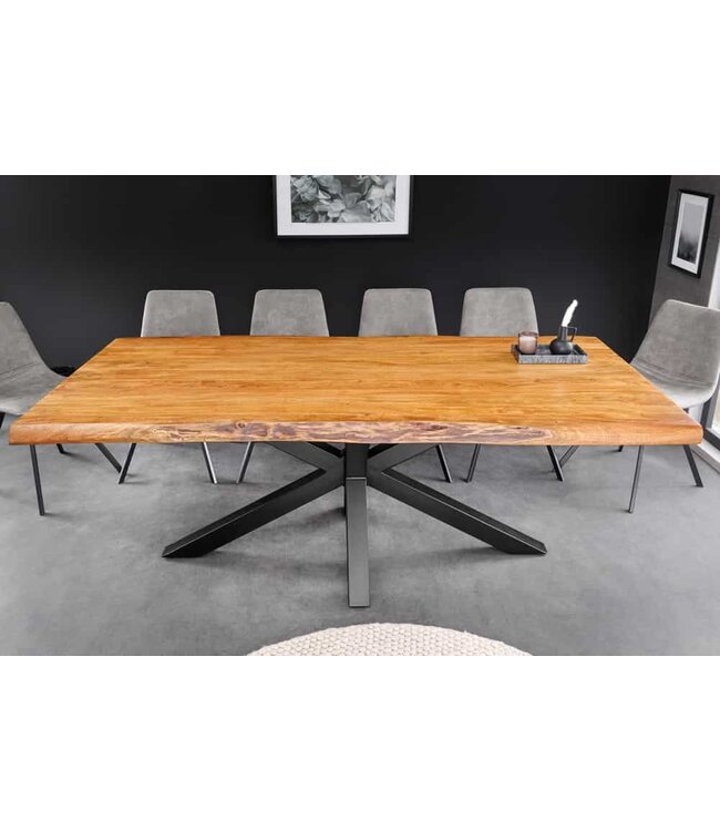 Invicta Interior Massief houten eettafel MAMMUT 200 cm Acacia zwart metalen boomrand 5 cm tafelblad - 43785
