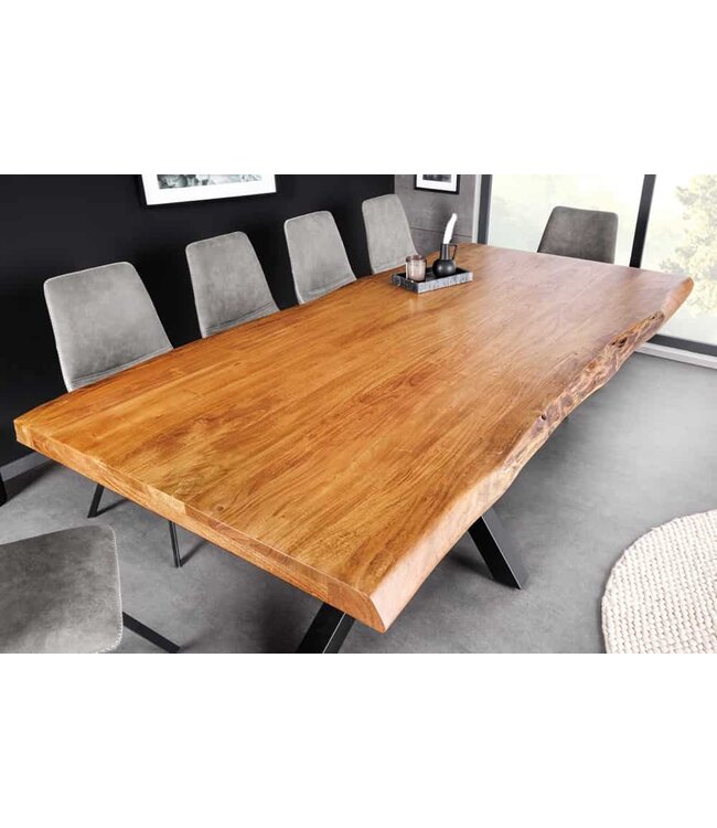 Invicta Interior Massief houten eettafel MAMMUT 200 cm Acacia zwart metalen boomrand 5 cm tafelblad - 43785