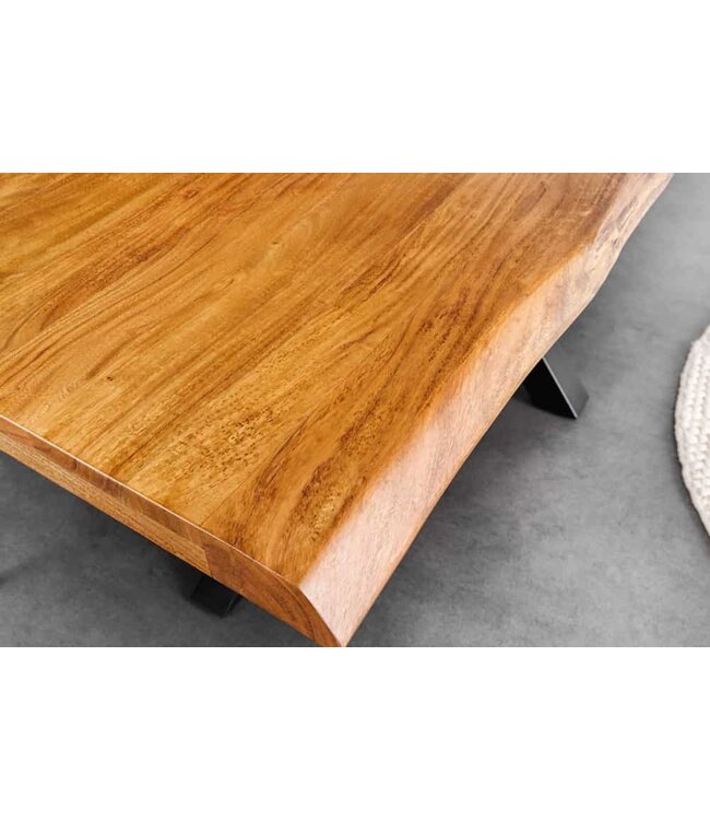 Invicta Interior Massief houten eettafel MAMMUT 200 cm Acacia zwart metalen boomrand 5 cm tafelblad - 43785