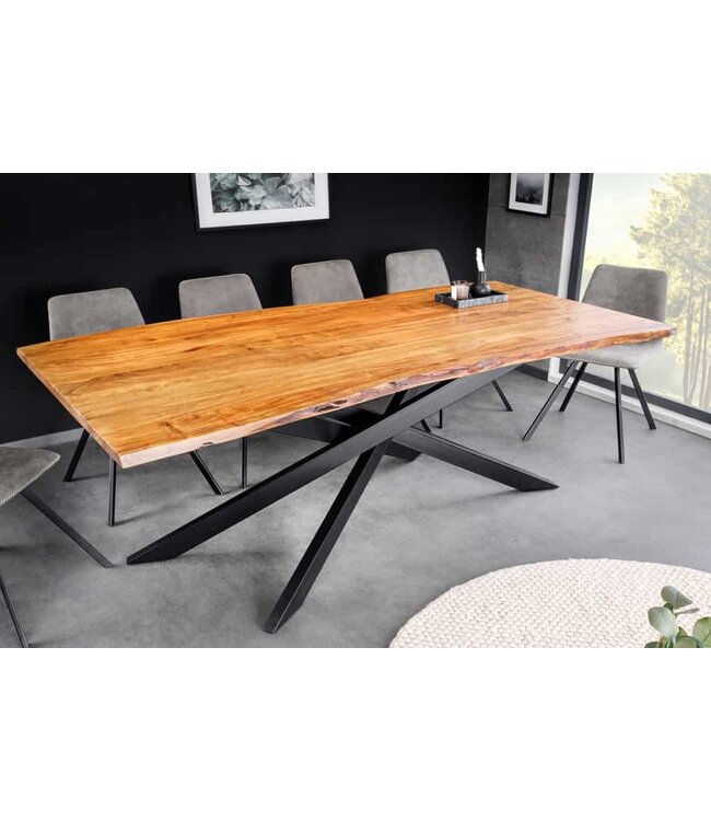 Invicta Interior Massief houten eettafel MAMMUT 200 cm acacia zwart metalen boomrand 3,5 cm tafelblad - 43783