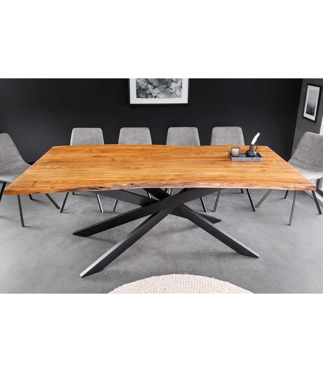 Invicta Interior Massief houten eettafel MAMMUT 200 cm Acacia zwart metalen boomrand 3,5 cm tafelblad - 43783
