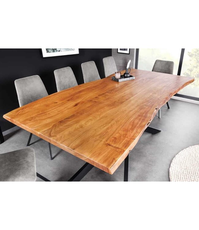 Invicta Interior Massief houten eettafel MAMMUT 200 cm Acacia zwart metalen boomrand 3,5 cm tafelblad - 43783