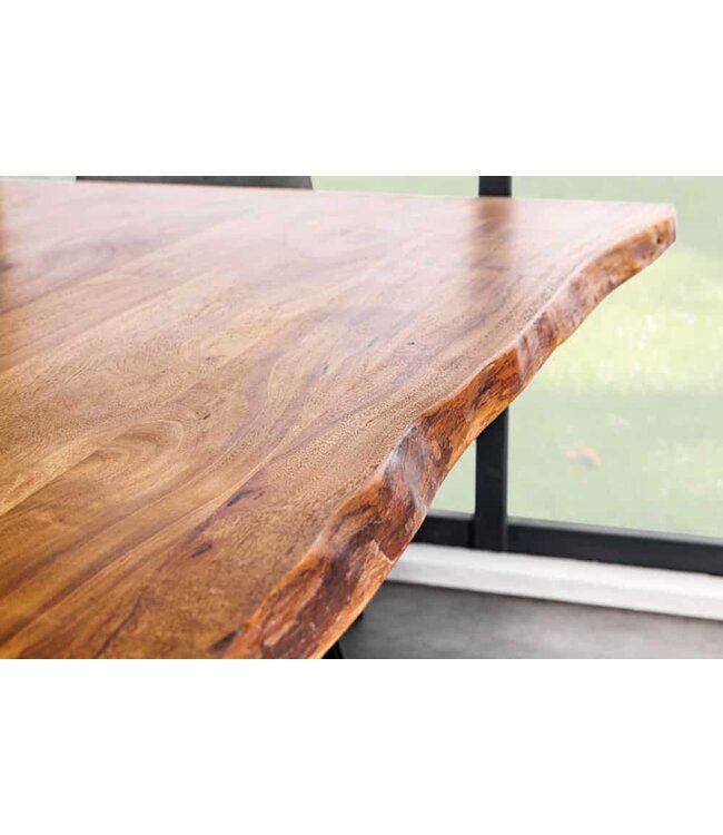Invicta Interior Massief houten eettafel MAMMUT 200 cm Acacia zwart metalen boomrand 3,5 cm tafelblad - 43783