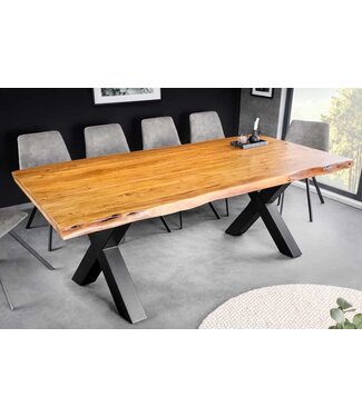 Invicta Interior Massief houten eettafel MAMMUT 200cm acacia X-frame zwart metalen boomrand 5cm tafelblad - 43787