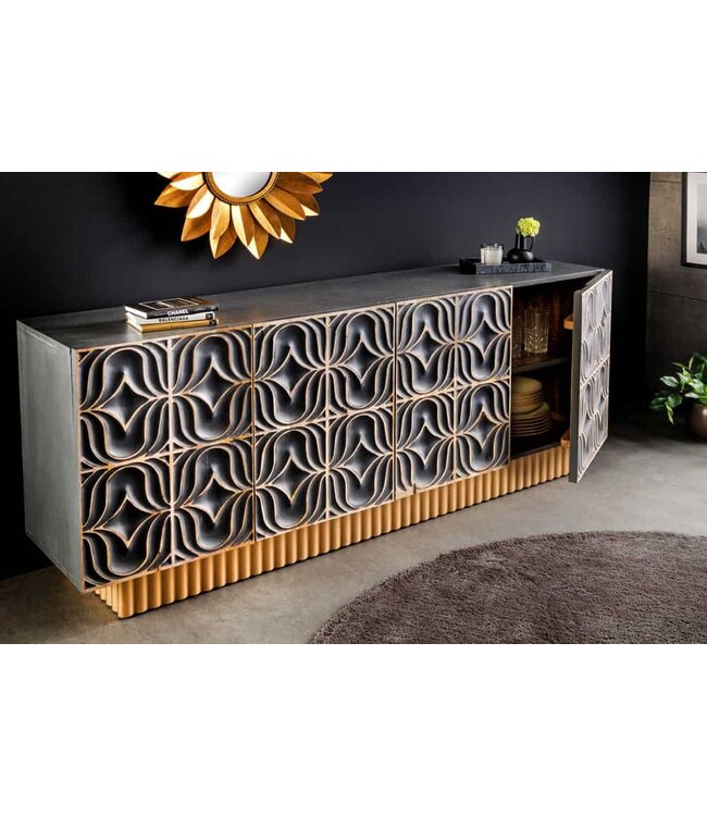 Invicta Interior Handgemaakt dressoir PIAZZA SAN MARCO 180 cm grijsgoud massief mangohout 3D-ontwerp - 44319