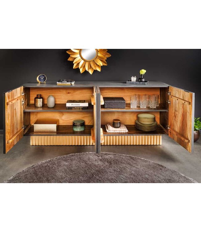 Invicta Interior Handgemaakt dressoir PIAZZA SAN MARCO 180 cm grijsgoud massief mangohout 3D-ontwerp - 44319