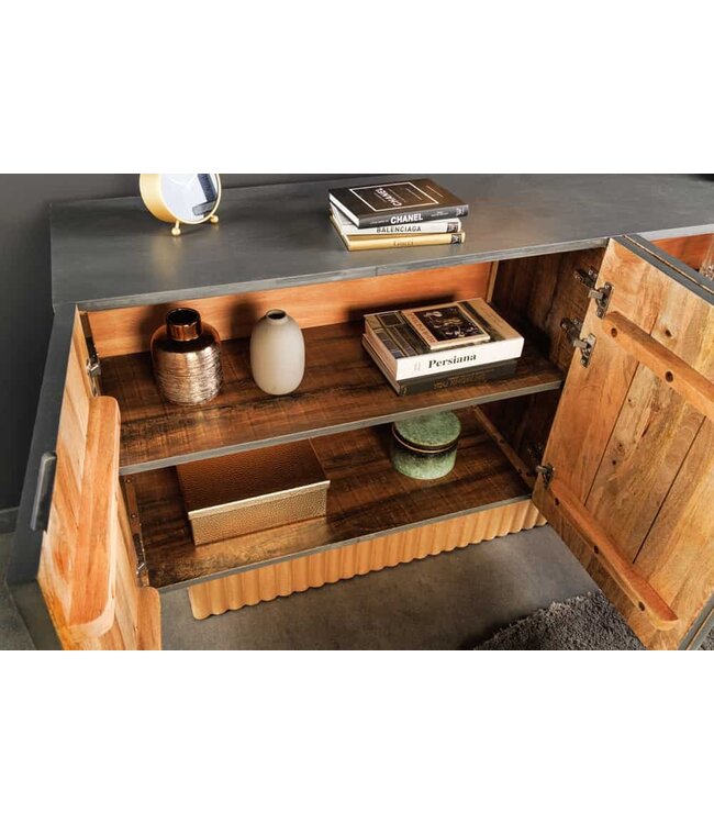 Invicta Interior Handgemaakt dressoir PIAZZA SAN MARCO 180 cm grijsgoud massief mangohout 3D-ontwerp - 44319