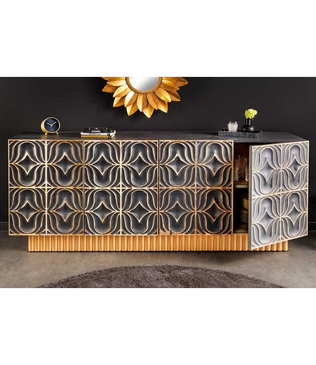 Invicta Interior Handgemaakt dressoir PIAZZA SAN MARCO 180 cm grijsgoud massief mangohout 3D-ontwerp - 44319