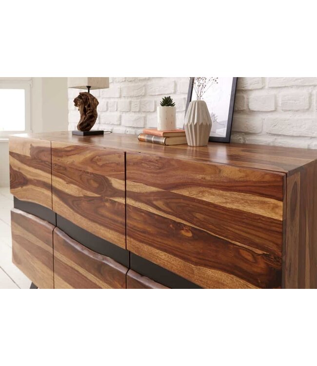 Invicta Interior Massief houten dressoir AMAZONAS 150 cm bruin sheeshamboomrand zwart metalen frame - 43713