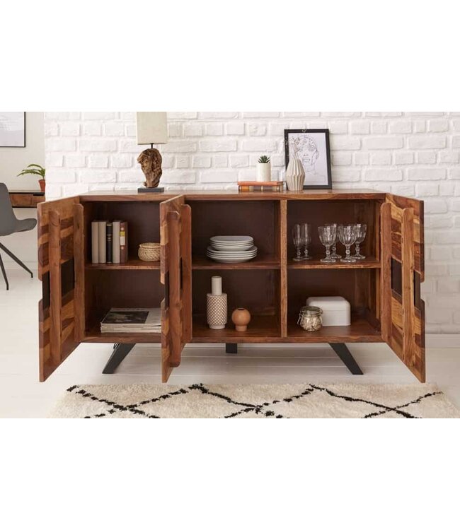 Invicta Interior Massief houten dressoir AMAZONAS 150 cm bruin sheeshamboomrand zwart metalen frame - 43713