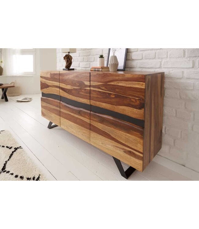 Invicta Interior Massief houten dressoir AMAZONAS 150 cm bruin sheeshamboomrand zwart metalen frame - 43713