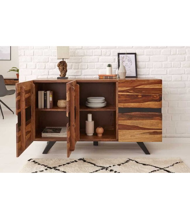 Invicta Interior Massief houten dressoir AMAZONAS 150 cm bruin sheeshamboomrand zwart metalen frame - 43713