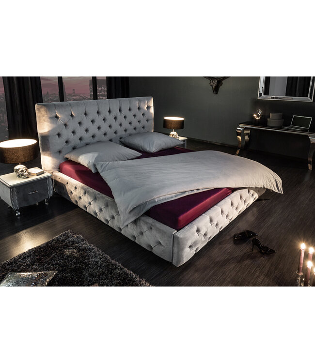 Invicta Interior Queensize tweepersoonsbed PARIS 160x200cm grijs fluweel Chesterfield design - 39993