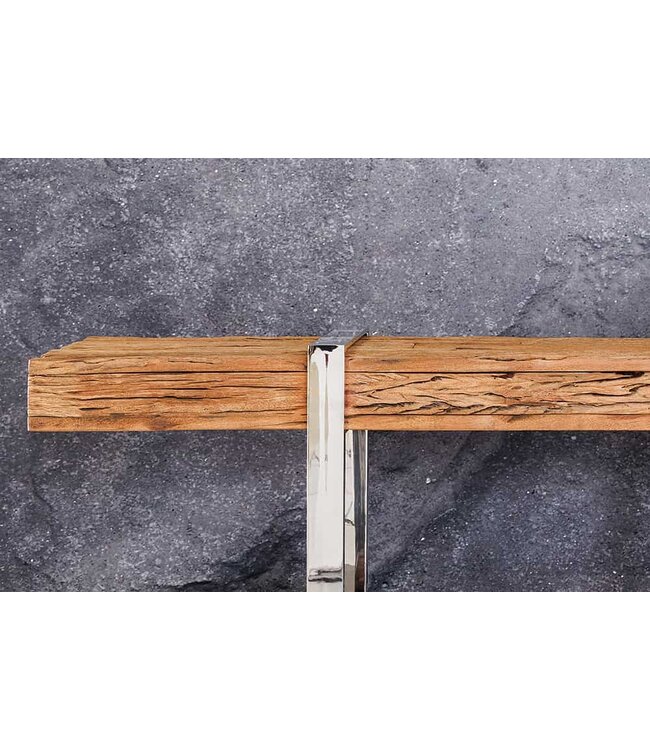 Invicta Interior Massief houten wandtafel BARRACUDA 140cm bruin teakzilver RVS verchroomd met lades - 43615