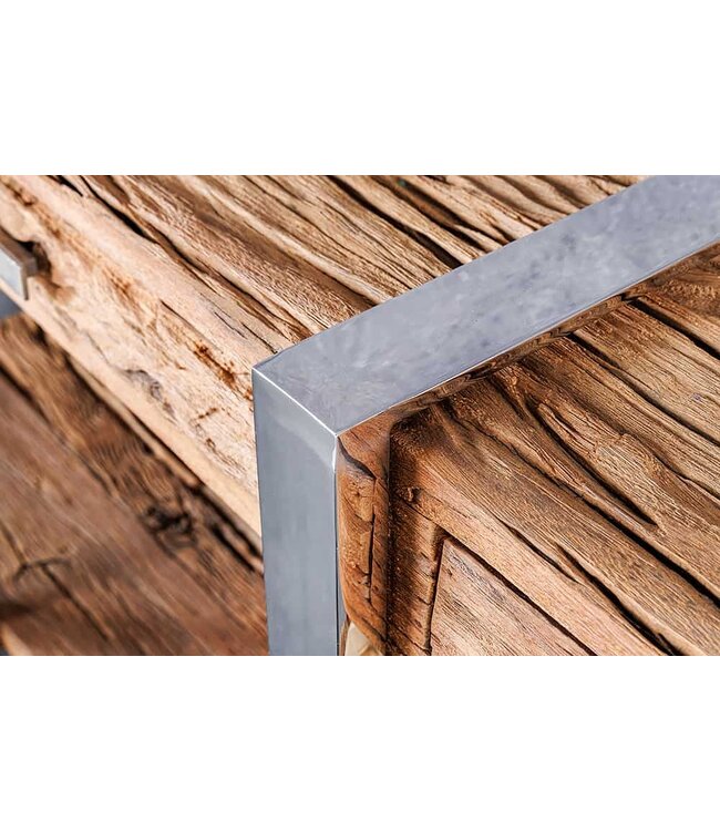 Invicta Interior Massief houten wandtafel BARRACUDA 140cm bruin teakzilver RVS verchroomd met lades - 43615