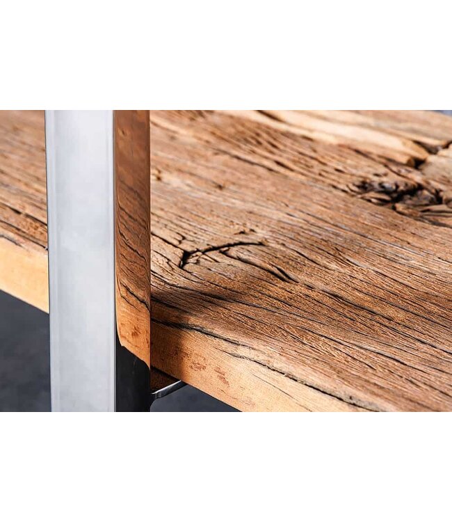 Invicta Interior Massief houten wandtafel BARRACUDA 140cm bruin teakzilver RVS verchroomd met lades - 43615